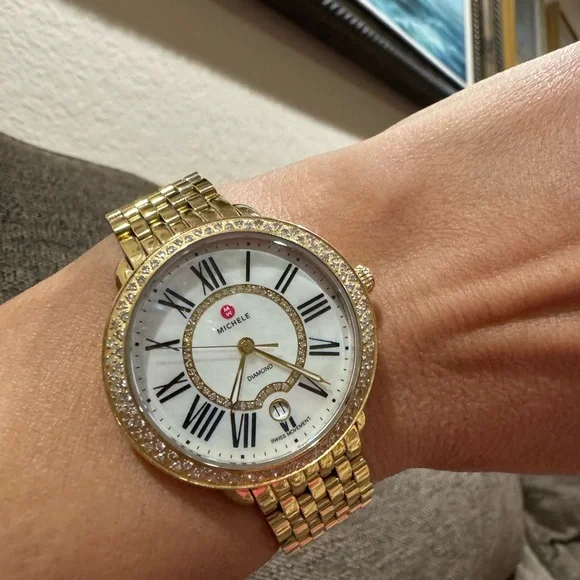 $3999 Michele Serein Diamonds Gold Tone Women's Watch MWW21B000031 - Picture 9 of 15